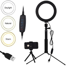 Load image into Gallery viewer, Selfie Ring Light with Tripod Stand & Cell Phone Holder & Selfie Stick 8" Dimmable Ring Light