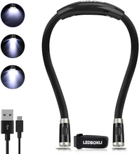Load image into Gallery viewer, Neck Reading Light for Books in Bed, 6 Brightness Levels Double LED Book Light for Reading in Bed, 660 mAh Rechargeable Reading Night Light for Outdoors Repairing Knitting Crochet(Black)