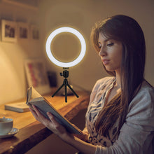 Load image into Gallery viewer, Selfie Ring Light with Tripod Stand & Cell Phone Holder & Selfie Stick 8" Dimmable Ring Light