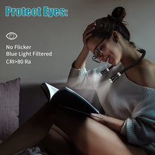Load image into Gallery viewer, Neck Reading Light for Books in Bed, 6 Brightness Levels Double LED Book Light for Reading in Bed, 660 mAh Rechargeable Reading Night Light for Outdoors Repairing Knitting Crochet(Black)