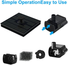 Load image into Gallery viewer, Solar Fountain Water Pump Square Solar Fountain Pump 2W Max Flow 180L/h Solar Fountain Water Pump with 4 anti-collision Bars and 7 Nozzles Perfect for Outdoor Gardens Bird Baths, Pools