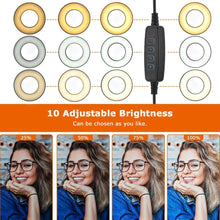 Load image into Gallery viewer, LED Ring Reading Light, 5w Clip Light, 3 Color Modes + 10 Brightness Dimmer Selfie Fill Lights