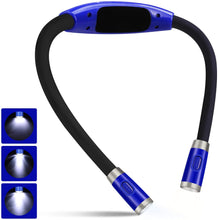 Load image into Gallery viewer, LEDBOKLI Neck Reading Light for Books in Bed, 6 Brightness Levels Double LED Book Light for Reading in Bed, 660 mAh Rechargeable Reading Night Light for Outdoors Repairing Knitting Crochet (Blue)