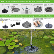 Load image into Gallery viewer, Solar Powered Water Fountain Pump Submersible Outdoor Water Fountain Panel Kit