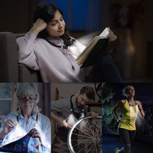 Load image into Gallery viewer, Neck Reading Light for Books in Bed, 6 Brightness Levels Double LED Book Light for Reading in Bed, 660 mAh Rechargeable Reading Night Light for Outdoors Repairing Knitting Crochet(Black)