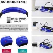 Load image into Gallery viewer, LEDBOKLI Neck Reading Light for Books in Bed, 6 Brightness Levels Double LED Book Light for Reading in Bed, 660 mAh Rechargeable Reading Night Light for Outdoors Repairing Knitting Crochet (Blue)