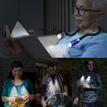 Load image into Gallery viewer, LEDBOKLI Neck Reading Light for Books in Bed, 6 Brightness Levels Double LED Book Light for Reading in Bed, 660 mAh Rechargeable Reading Night Light for Outdoors Repairing Knitting Crochet (Blue)