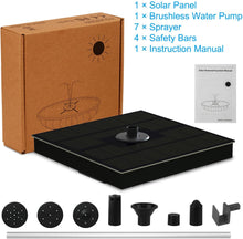Load image into Gallery viewer, Solar Fountain Water Pump Square Solar Fountain Pump 2W Max Flow 180L/h Solar Fountain Water Pump with 4 anti-collision Bars and 7 Nozzles Perfect for Outdoor Gardens Bird Baths, Pools