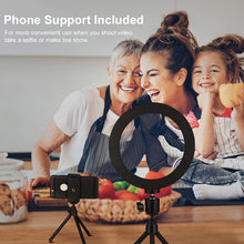 Load image into Gallery viewer, Selfie Ring Light with Tripod Stand & Cell Phone Holder & Selfie Stick 8" Dimmable Ring Light