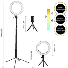 Load image into Gallery viewer, Selfie Ring Light with Tripod Stand & Cell Phone Holder & Selfie Stick 8" Dimmable Ring Light