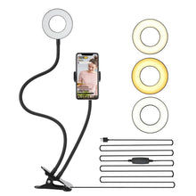 Load image into Gallery viewer, LED Ring Reading Light, 5w Clip Light, 3 Color Modes + 10 Brightness Dimmer Selfie Fill Lights