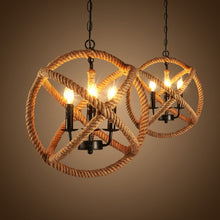 Load image into Gallery viewer, Vintage Style 3-Lights Hemp Rope Ball Chandelier Retro Hanging Pendant Light Fixture