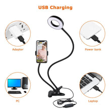 Load image into Gallery viewer, LED Ring Reading Light, 5w Clip Light, 3 Color Modes + 10 Brightness Dimmer Selfie Fill Lights