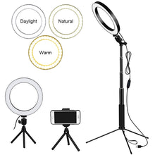 Load image into Gallery viewer, Selfie Ring Light with Tripod Stand & Cell Phone Holder & Selfie Stick 8" Dimmable Ring Light