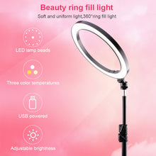Load image into Gallery viewer, Ring Light Kit 12 W Dimmable LED Ring Light with Light Stand and Mobile Phone Clip 10.2”/26 cm