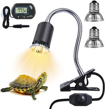 Load image into Gallery viewer, LEDBOKLI Reptile Heat Lamp Holder with Thermometer and 2 Heat Lamp Bulbs for Reptiles | 110V UVA UVB Heat Lamp for Reptiles | Replacement E26 Heat Lamp Bulbs for Reptiles Turtle Lizard Snakes
