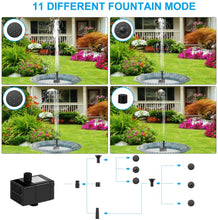 Load image into Gallery viewer, Solar Fountain Water Pump 2.5W Solar and USB Dual Powered Fountain Pump Max Flow 200L/H Solar Fountain Pump Kit with Stick and 7 Nozzles for Bird Bath, Garden, Backyard, Pool
