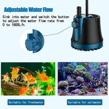 Load image into Gallery viewer, Adjustable Submersible Pump Water Pump for Aquarium Fountain
