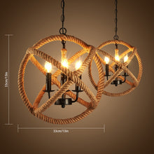 Load image into Gallery viewer, Vintage Style 3-Lights Hemp Rope Ball Chandelier Retro Hanging Pendant Light Fixture
