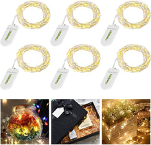 Load image into Gallery viewer, LEDBOKLI 6 Pack Fairy Lights Battery Operated String Lights, IP65 Waterproof Warm White Fairy Lights 3.9FT 24 LEDs Copper Wire Lights LED Decorative Lights for Wedding, Party, Home, Bottles, Christmas
