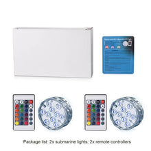 Load image into Gallery viewer, LED Submersible Lights IP68 RGB Lighting with Remote Control for Aquarium (2 Pack)
